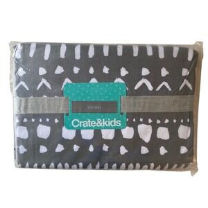 Crate & Kids Crib Skirt Unisex Grey Tribal Excursion Organic Cotton Nursery NEW